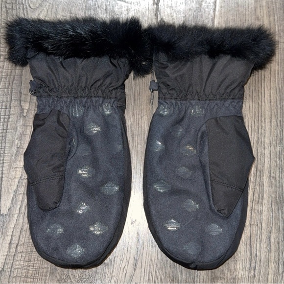 Harley-Davidson Black Quilted Mittens with Fur Trim - Picture 2 of 2